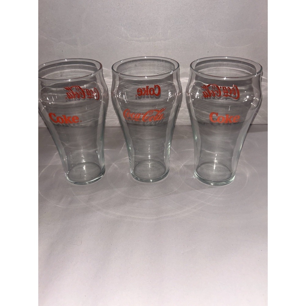 2  Vintage Coca Cola Coke Glasses-Red Letters-6.5"